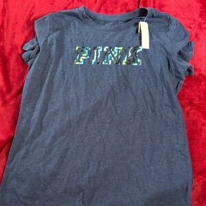 PINK Victoria's Secret Tee in Navy with Multicolor Logo